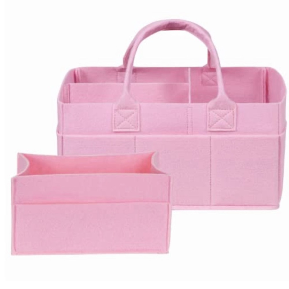 Trend Lab Sammy & Lou 2-Pack Felt storage and wipes diaper caddies in pink NEW